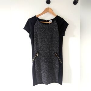 Vero Moda Erin SS Mini Dress, Grey Tweed and Black, Zipper Details